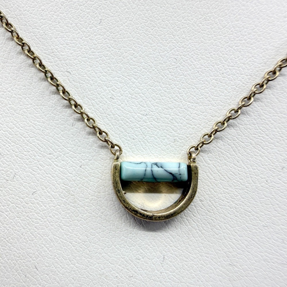 Vintage Gold Tone Blue Stone Necklace Dainty Minimalist Boho Y2K 90s Simple Bold